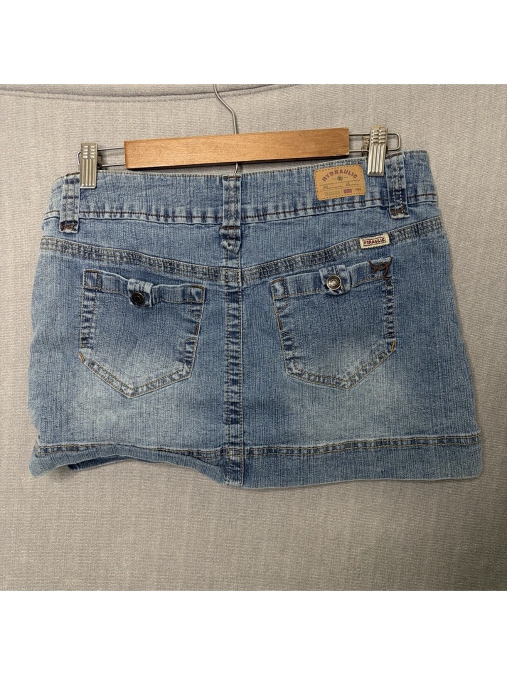 Y2K Hydraulic Denim Mini Skirt Low Rise Pocket Detail 2000s Medium Flap Britany - Picture 2 of 3